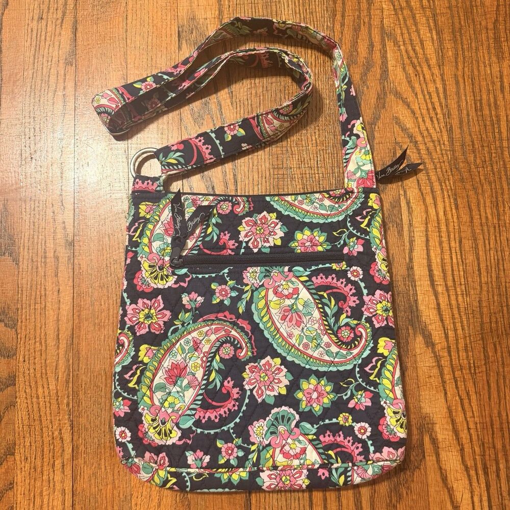 Vera Bradley Petal Paisley(retired) Hipster Crossbody Bag Floral Pink Blue EUC